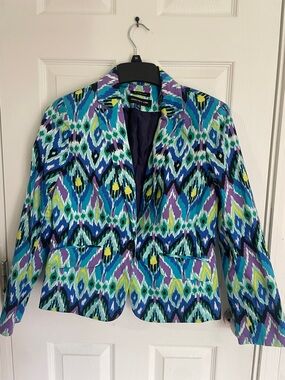 Jones New York Multicolor Ikat Blazer - Teal, Purple, Blue